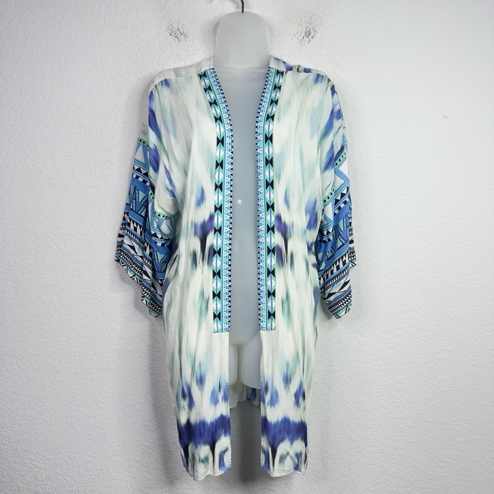 Hale Bob‎ Duster Kimono Womens S Aztec Abstract Open Front Boho Fairy Whimsical